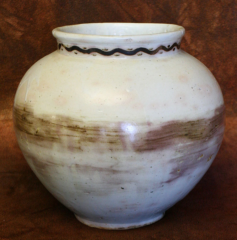 Unique and Rare Red, Brown and White Porcelain Jar