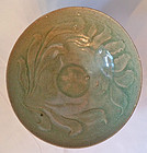 12th Century Celadon Bowl with Carved Lotus Blossoms
