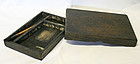 Korean Antique Compartmented Inkstone Box and Old Brush
