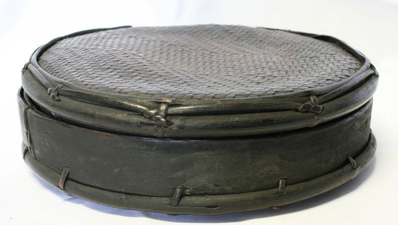 Very Rare 19th Century Woven Bamboo Basket and Lid