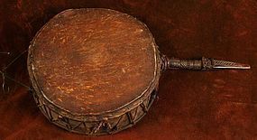 Tibetan Ritual Dance Drum w/ Beautifully Carved Phurba