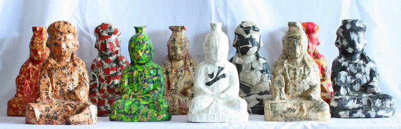 Bodhisattva by Choi Dae Shik, Set of Ten Paper on Wood Sculpture