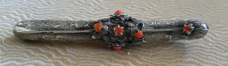 Beautiful Rare Silver and Coral Eunjangdo with Very Fine Floral Design