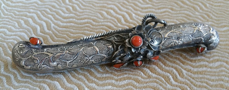 Beautiful Rare Silver and Coral Eunjangdo with Very Fine Floral Design