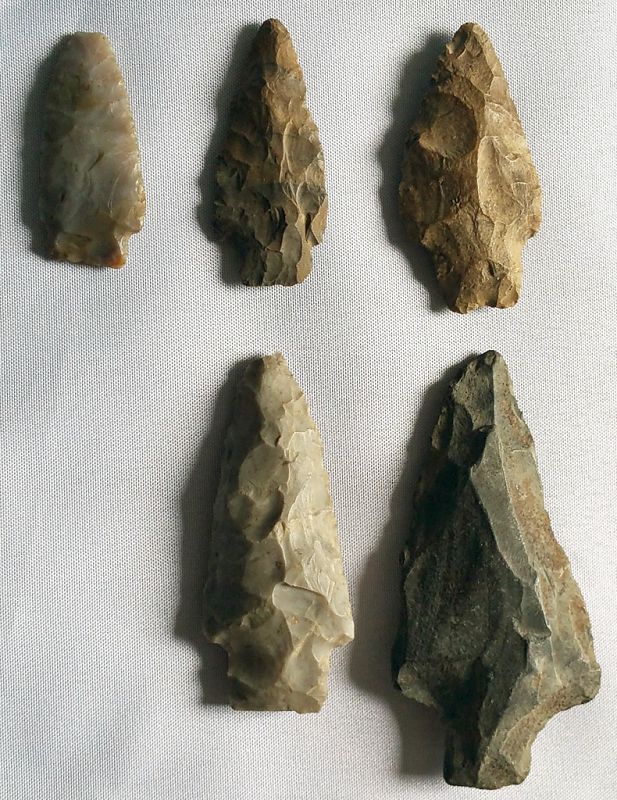 Extremely Scarce Set of 5 Prehistoric Korean Arrowheads, 8000-1500 BCE