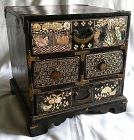 Luxurious Korean Black-Lacquered Mother-of-Pearl Comb and Cosmetic Box