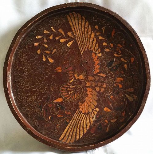 Korean Antique Lacquered Phoenix Tray w/ Tortoise Shell and Shark Skin