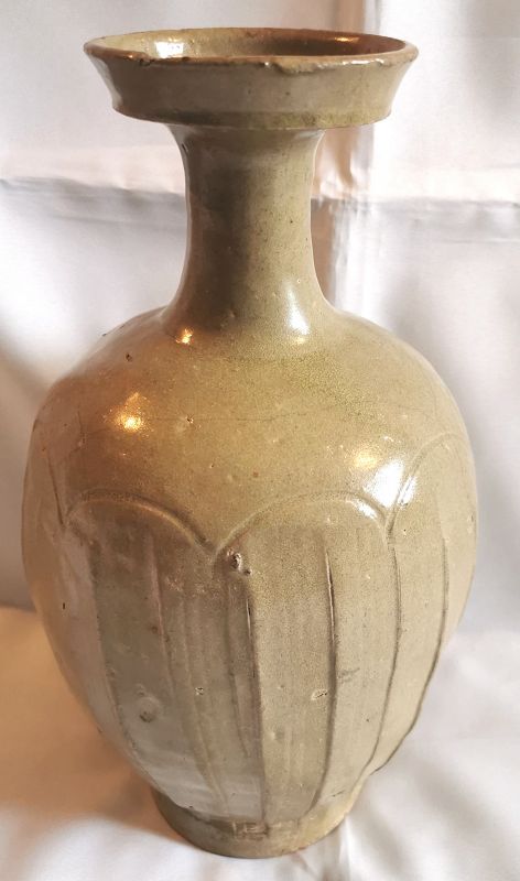 Extremely Rare and Exquisite 10th Century Korean Lotus Celadon Bottle