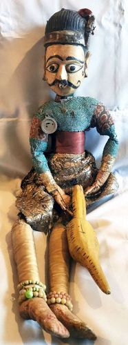 Fine, Large Antique Indian Puppet Beautifully Adorned and Accessorized