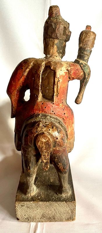 Antique Chinese Wood Sculpture of a General on Horseback