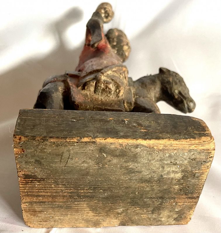 Antique Chinese Wood Sculpture of a General on Horseback