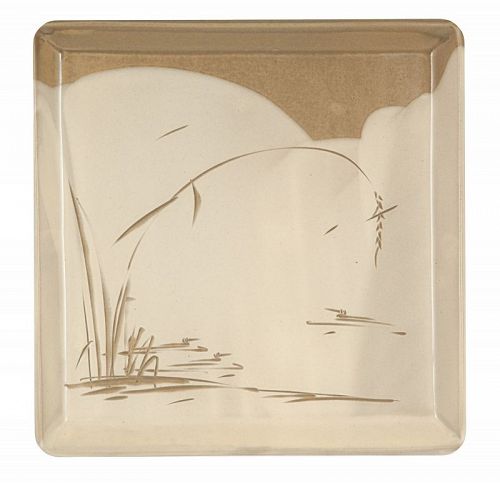 Pond with Geese and Reeds, Square Plate Buncheong by Choi Sung Jae