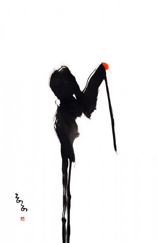 Zen Crane Painting by the Famous Mad Monk, Jung Kwang Sunim