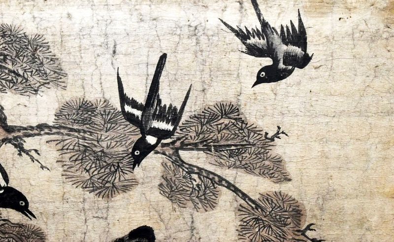 Rare 19th Century Korean Tiger and Magpies Painting in Great Condition