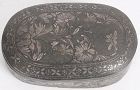 Rare Joseon Dynasty Small Inlaid Silver Iron Box with Floral Designs