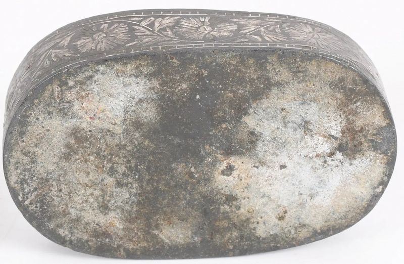 Rare Joseon Dynasty Small Inlaid Silver Iron Box with Floral Designs