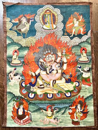 Early 20th Century Tibetan Thangka of Mahakala, Famous Collection