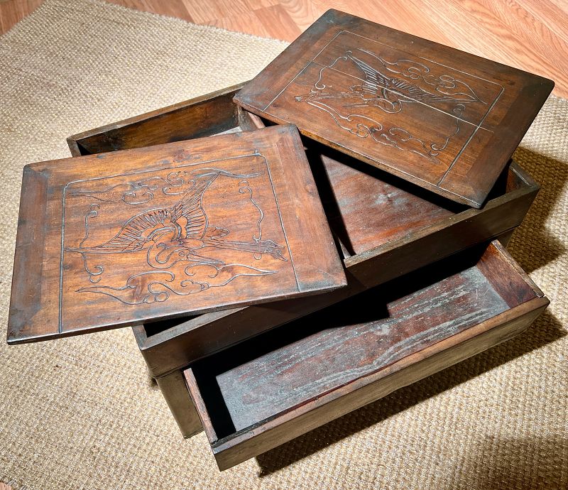 Rare 19th Century Korean Inkstone Box with Incised Cranes