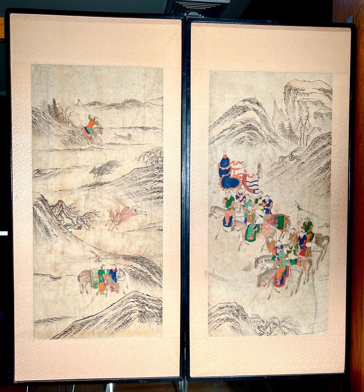 Pair of 19th Century Korean Hunting Paintings