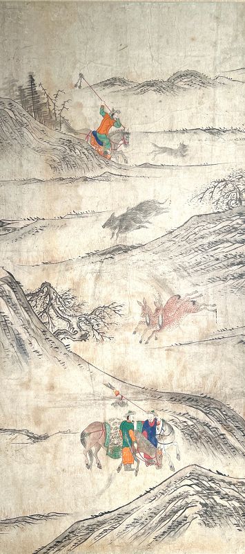 Pair of 19th Century Korean Hunting Paintings