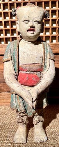 Exceedingly Scarce Antique Korean Terracotta Sculpture of a Dongja Boy