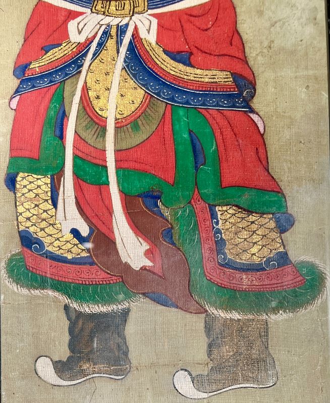 Fine Rare Korean 19th Century Guardian General Painting with Gold Leaf