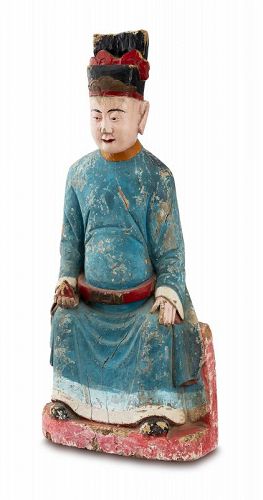 Large 19th Century Wood Sculpture the Benevolent Scholar Administrator