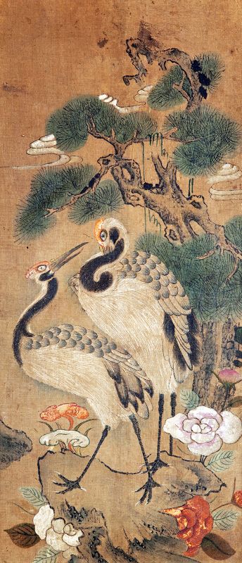 A Superior Example of a Rare 19th Cty. Korean Bird and Flower Painting