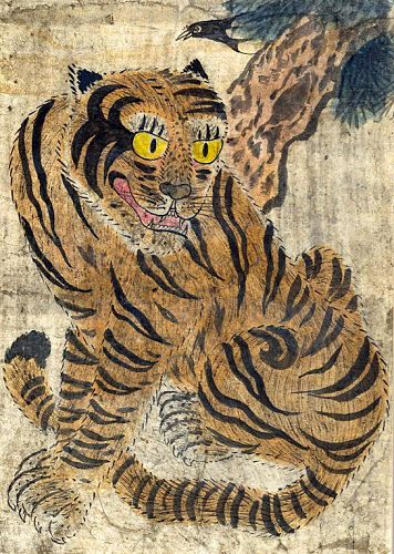 19th Century Korean Painting of a Fine Muscular Tiger