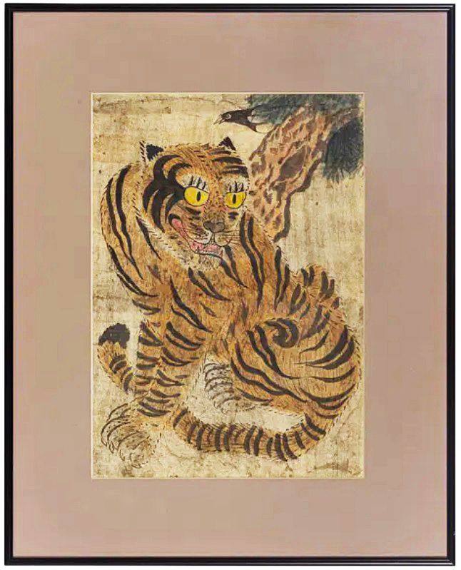 19th Century Korean Painting of a Fine Muscular Tiger