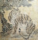 19th Century Korean Tiger & Magpie Painting on Traditional Hanji Paper