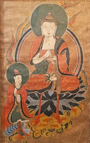 Rare 19th Century Korean Painting of the Medicine Buddha, Yak Bul