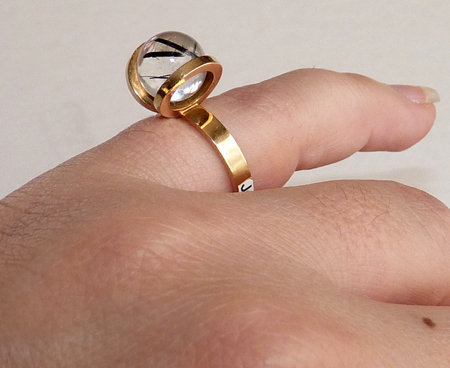 Jens Asby 14K Reticulated Quartz Sphere Modernist Ring