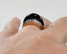 Signed Art Deco 14K Pave Diamond Onyx Ring