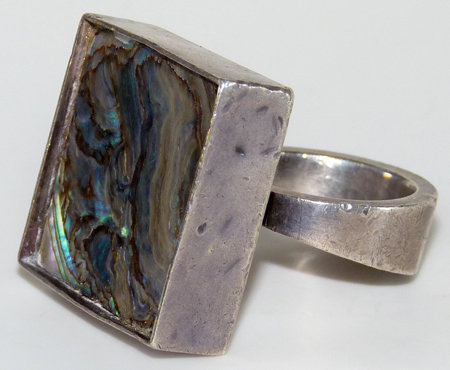 Huge Arne Johansen Denmark 1950s Abalone Modernist Ring