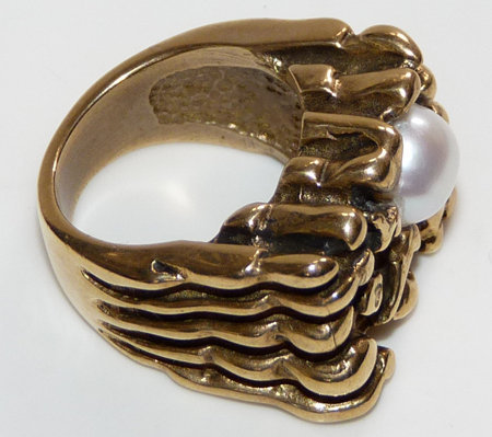 Chunky and Heavy Bronze Ring with Pearl