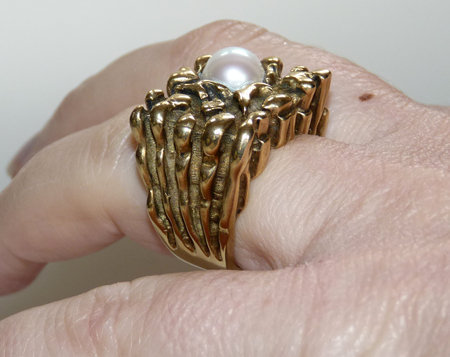 Chunky and Heavy Bronze Ring with Pearl