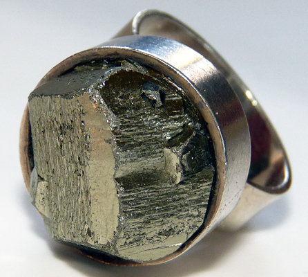Modernist 1969 British Sterling Ring with Iron Pyrite