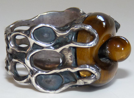 Modernist Double Tigers-Eye Sterling Ring