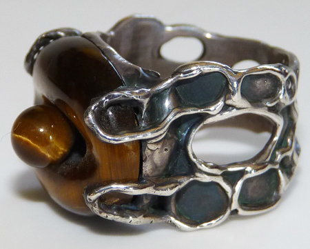 Modernist Double Tigers-Eye Sterling Ring