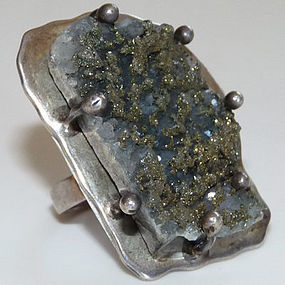 Outrageous Huge Vintage Taxco Sterling Druzy Ring