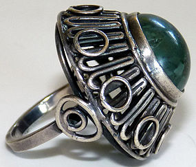 Large Signed European Sterling Green Gemstone Ring