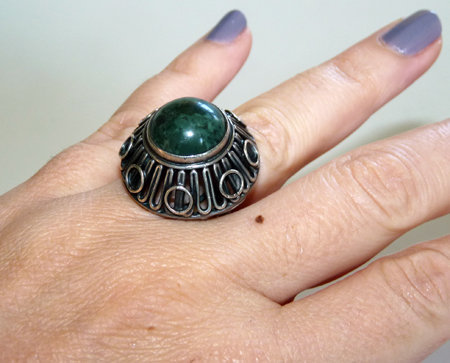Large Signed European Sterling Green Gemstone Ring