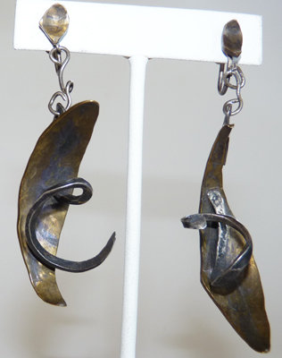 1950s Modernist Bronze &amp; Sterling Artisan Earrings