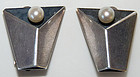 1950s Modernist Esther Lewittes Pearl Sterling Earrings