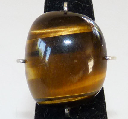 Huge Tiger-Eye Modernist 1970s Sterling Ring by Pinegem