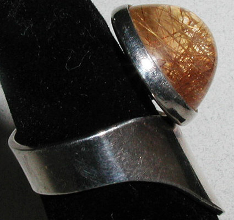 Finnish Rutilated Quartz Sterling Modernist Ring