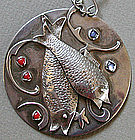 Silver Modernist Pisces Moonstone & Carnelian Necklace