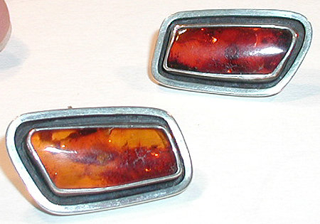 1950s ORNO Polish Amber Sterling Cuff Links