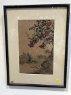 Japanese Landscape Print- Floral Branches and Bird